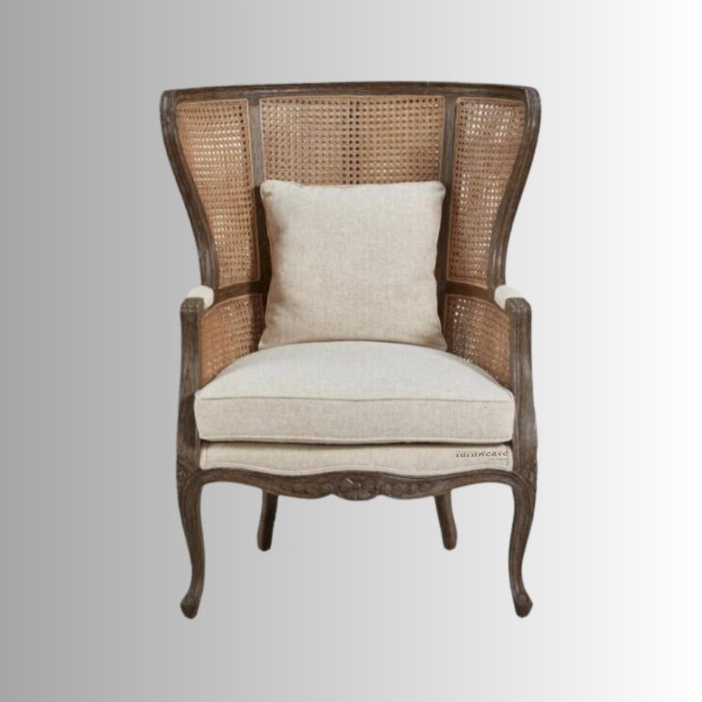 Kelif Wooden Carved Wing Rattan Chair (Antique Walnut)