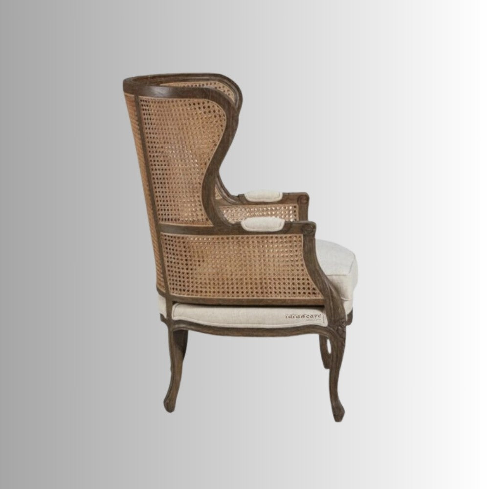 Kelif Wooden Carved Wing Rattan Chair (Antique Walnut)