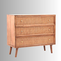 Tihsa Wooden Rattan Chest of Drawer (Light Brown)