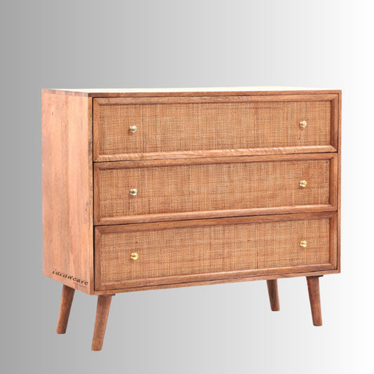 Tihsa Wooden Rattan Chest of Drawer (Light Brown)