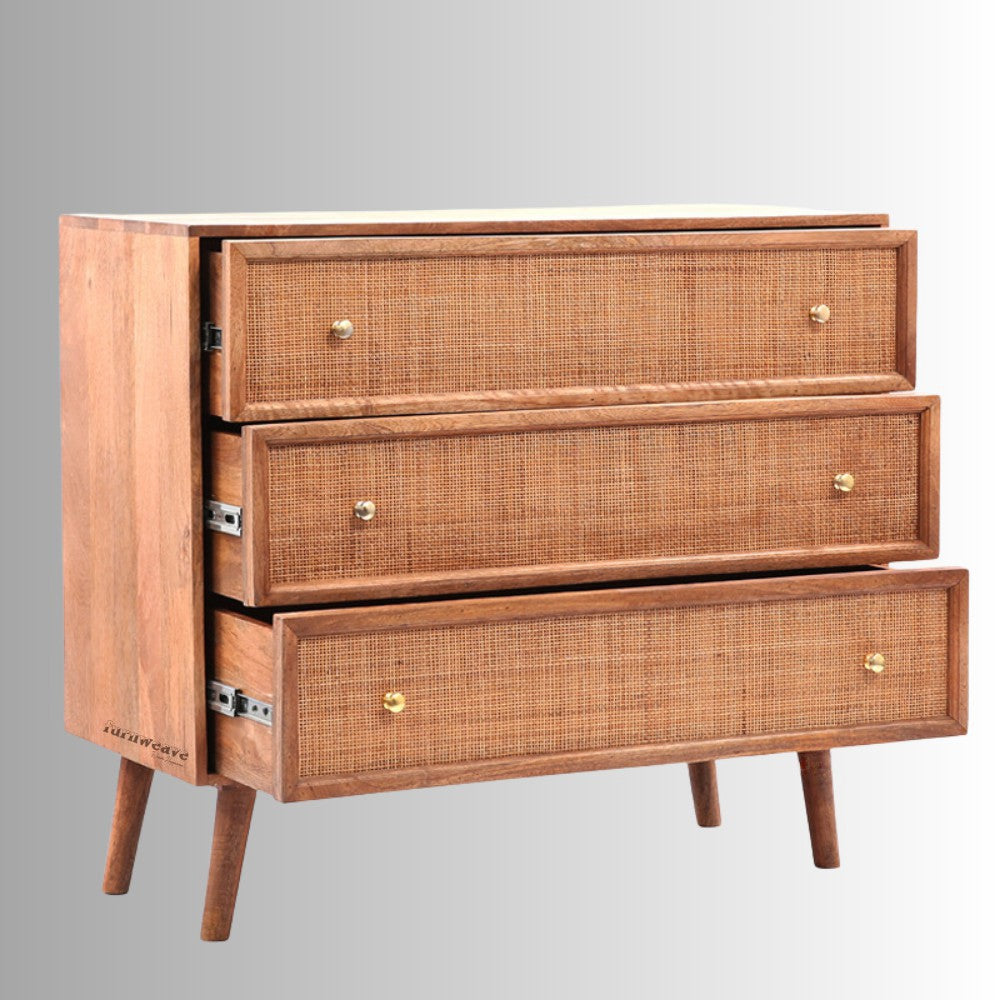 Tihsa Wooden Rattan Chest of Drawer (Light Brown)