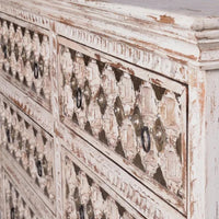 Revita Wooden Carved Brass Fitted Chest of Drawers (White Distress)