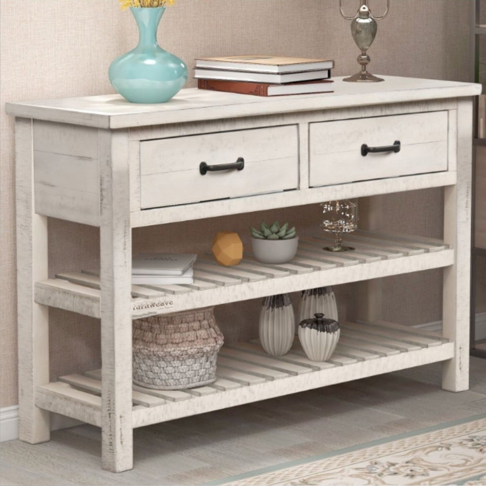 Nea Wooden Console Side Table (White Antique)