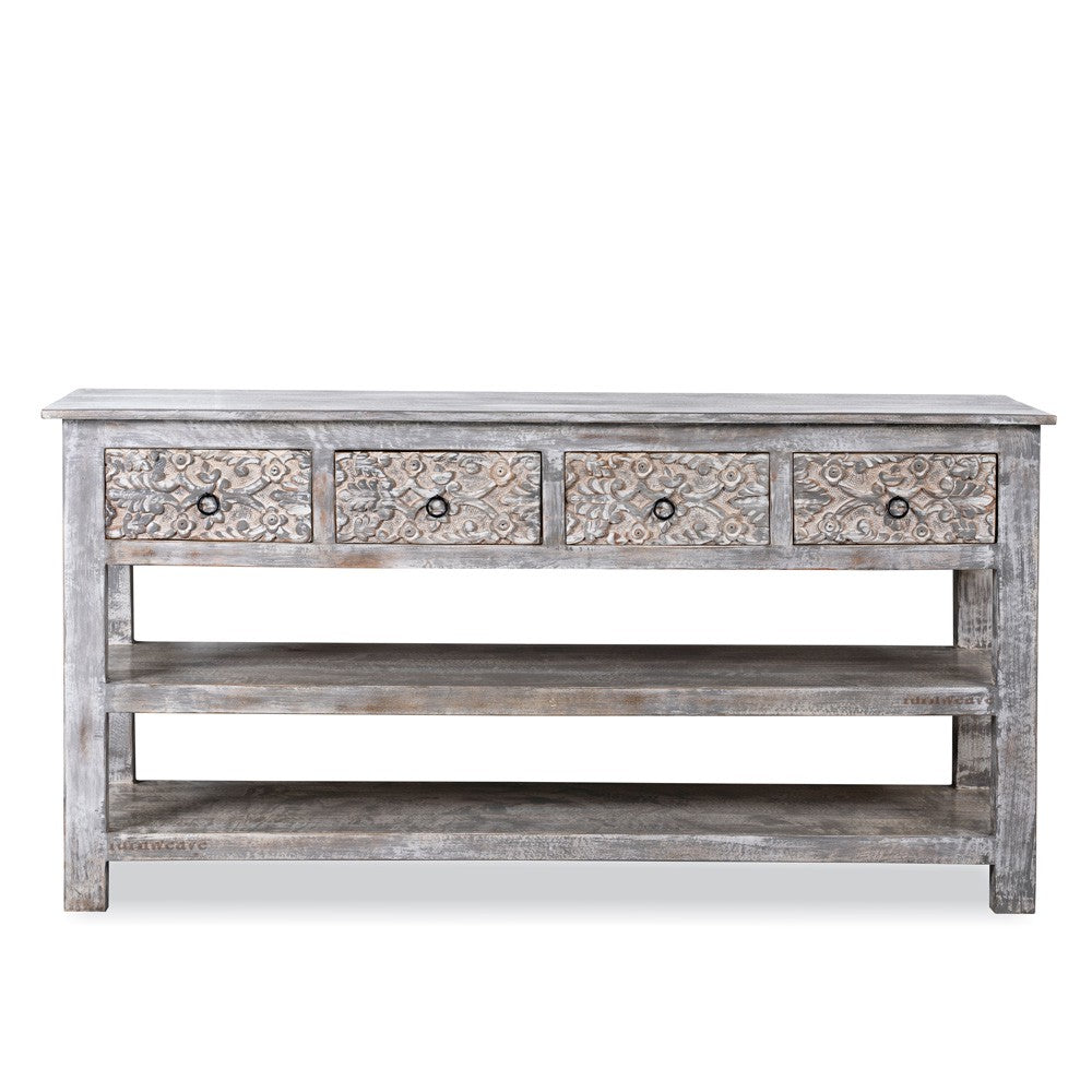 Prito Wooden Carved Foyer Table (Grey Distress)