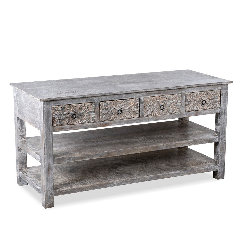 Prito Wooden Carved Foyer Table (Grey Distress)