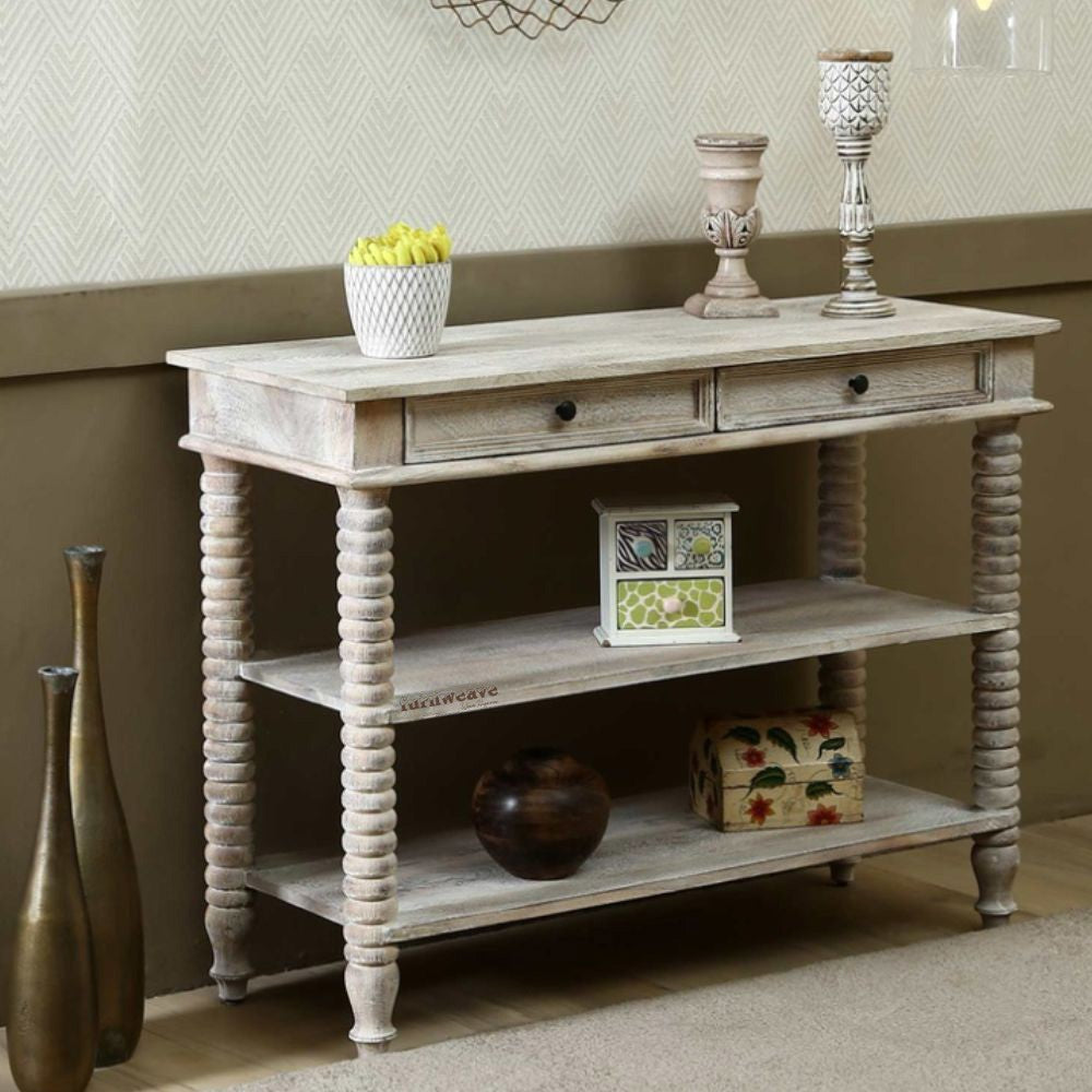 Amek Wooden Console Table (White Distress)