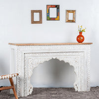 Evina Wooden Carved Console Table (White Distress)