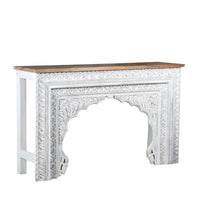 Evina Wooden Carved Console Table (White Distress)