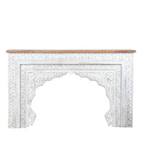 Evina Wooden Carved Console Table (White Distress)