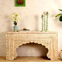 Evina Wooden Carved Console Table (Cream Distress)