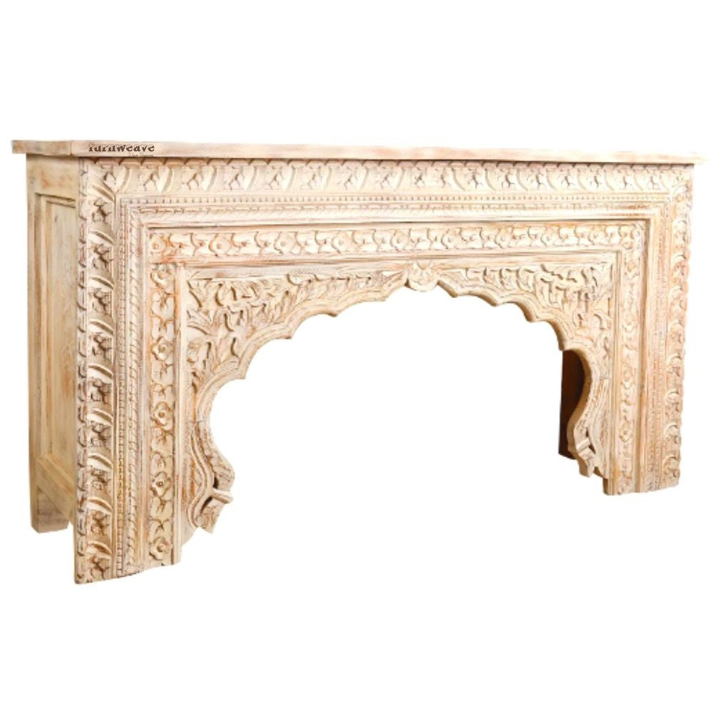 Evina Wooden Carved Console Table (Cream Distress)