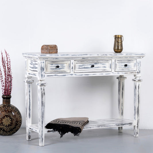 Heaven Wooden Console Foyer Table (White Cemented)