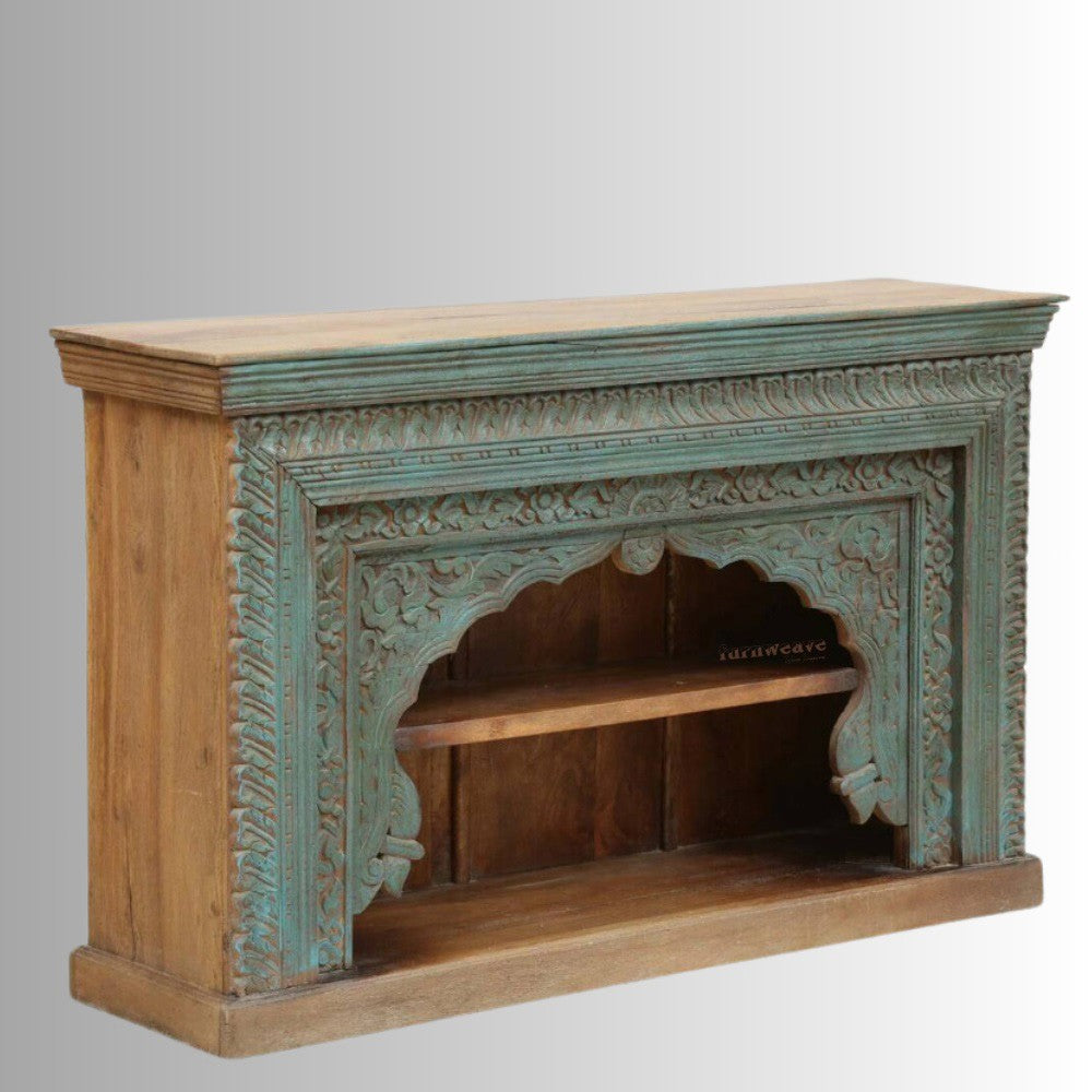 Quifa Wooden Carved Console Entryway Table (Green Distress)