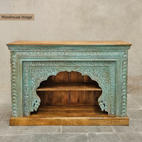 Quifa Wooden Carved Console Entryway Table (Green Distress)