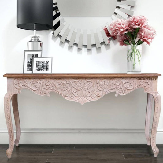 Tevian Wooden Console Foyer Table (Light Pink Distress)