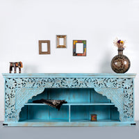 Mehrana Wooden Carved Entryway Console (Blue Distress)