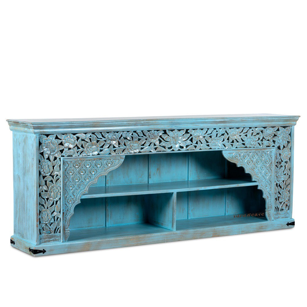 Mehrana Wooden Carved Entryway Console (Blue Distress)