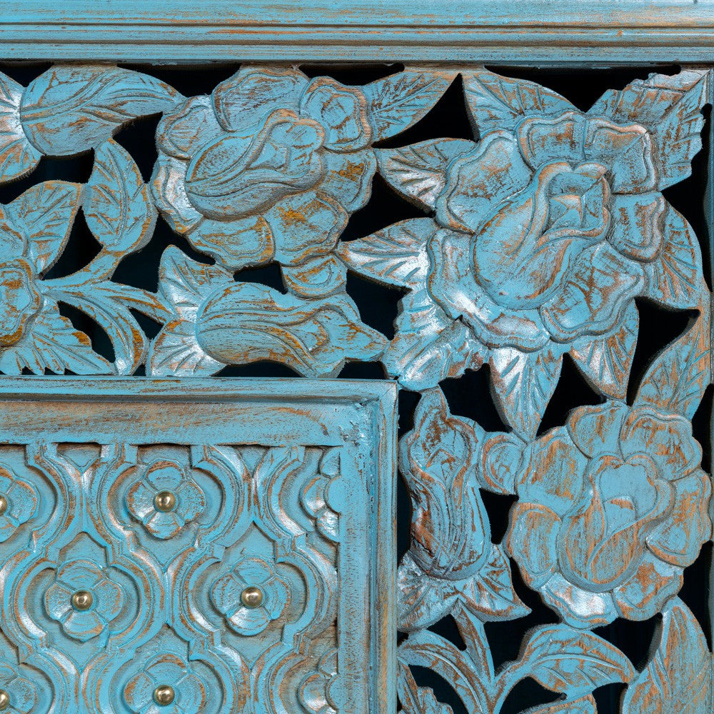 Mehrana Wooden Carved Entryway Console (Blue Distress)