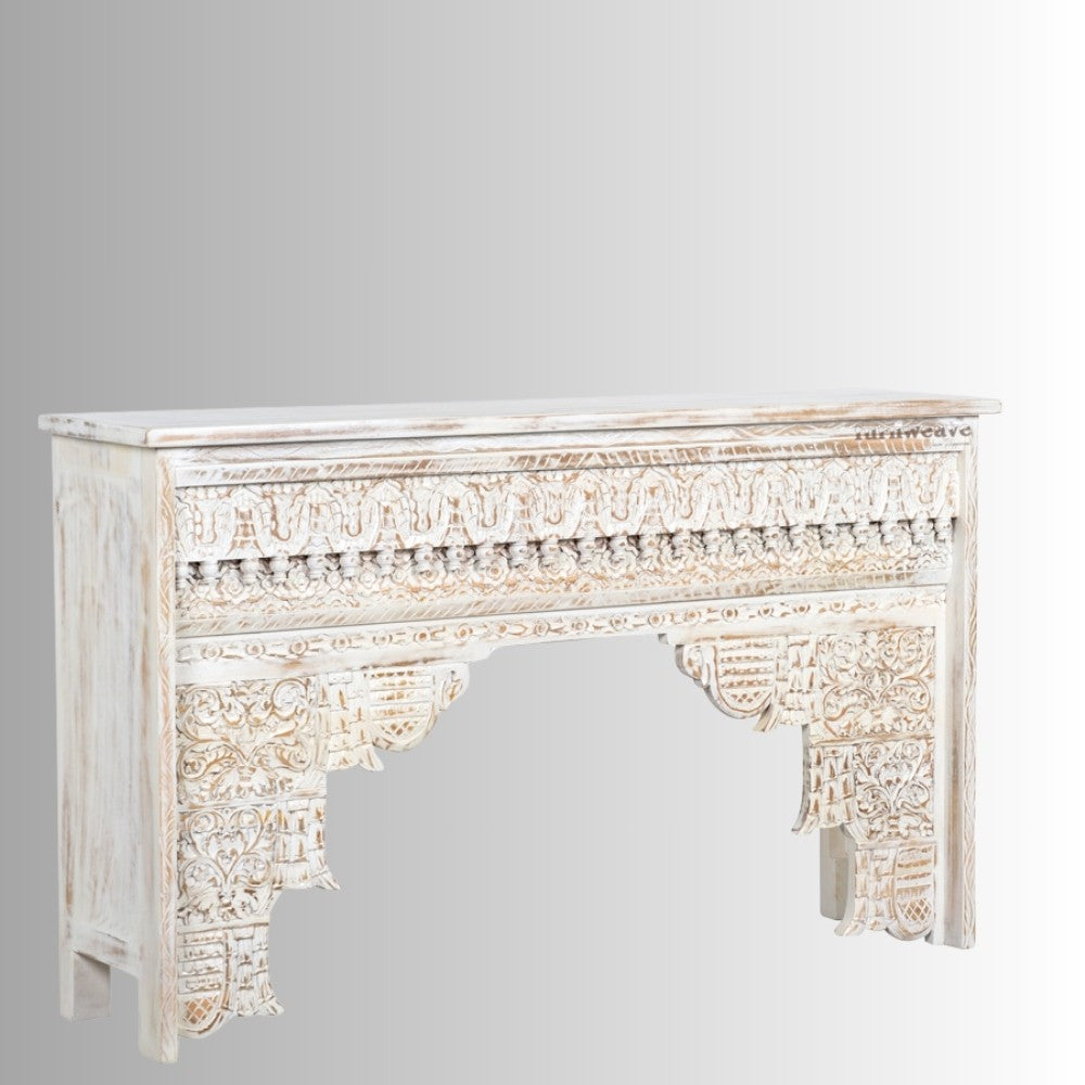 Otter Wooden Carved Entryway Console Table (White Distress)