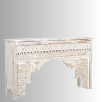 Otter Wooden Carved Entryway Console Table (White Distress)