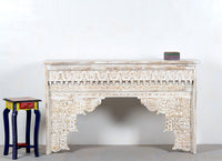 Otter Wooden Carved Entryway Console Table (White Distress)