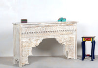 Otter Wooden Carved Entryway Console Table (White Distress)