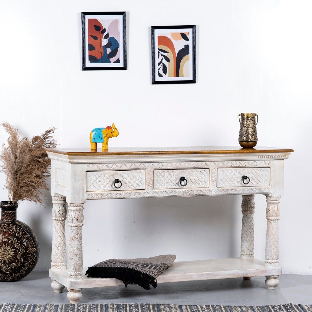 Rade Wooden Console Table (White Distress)