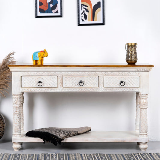 Rade Wooden Console Table (White Distress)