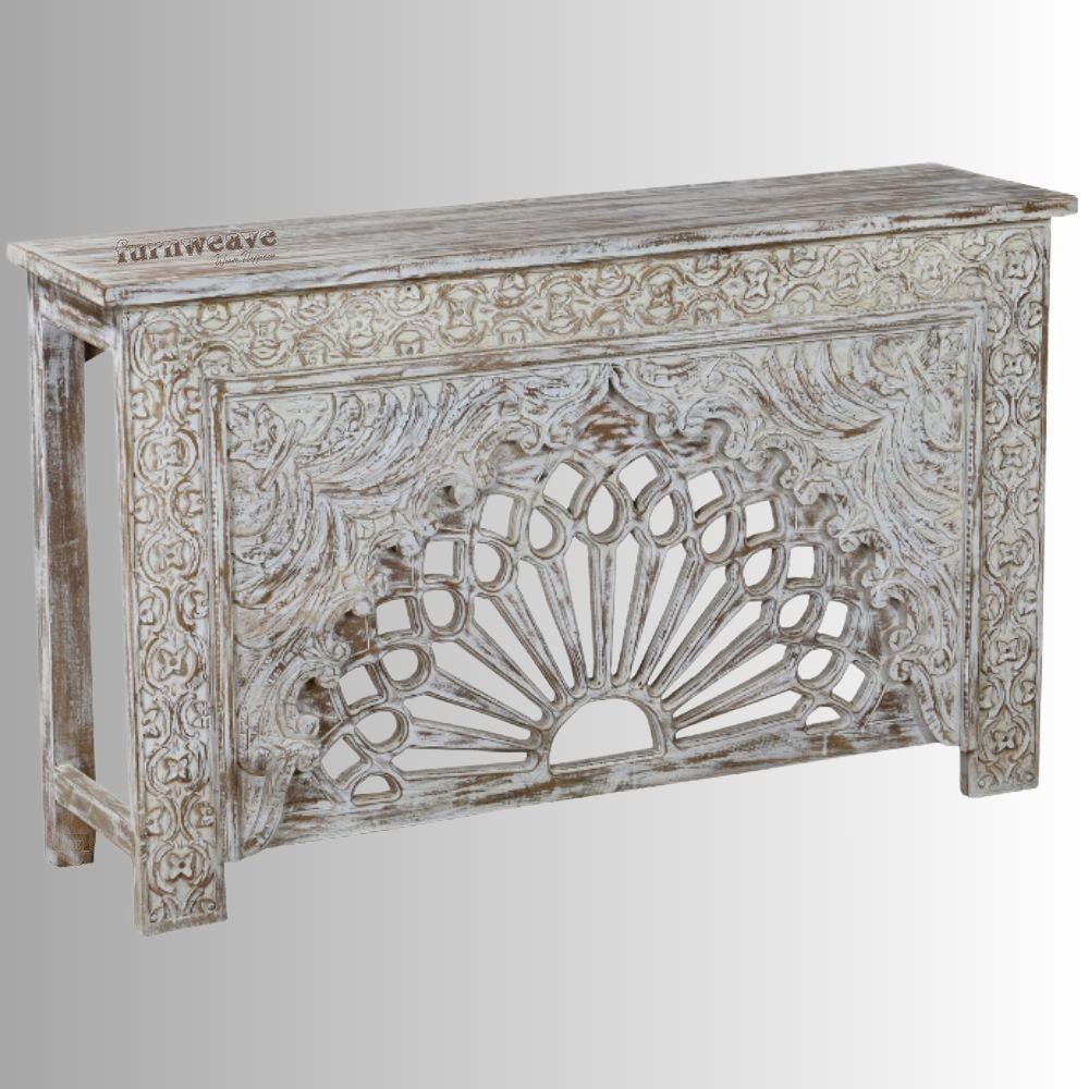 Jakea Wooden Carved Entryway Console Table (Antique White)