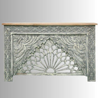 Jakea Wooden Carved Entryway Console Table (Grey Distress)