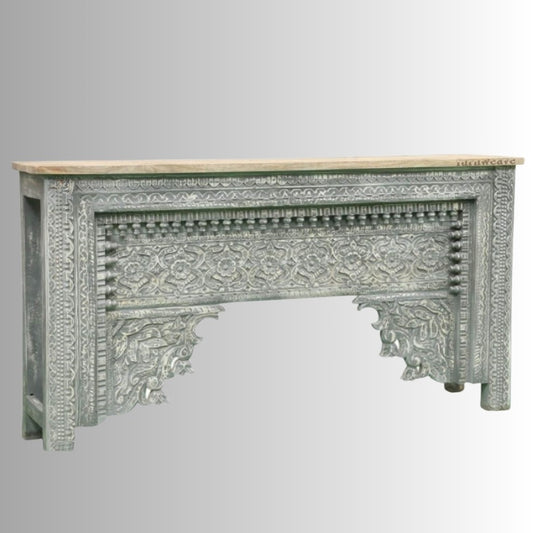 Calian Wooden Carved Console Table (Grey Distress)