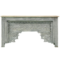 Calian Wooden Carved Console Table (Grey Distress)