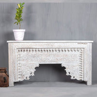 Calian Wooden Carved Console Table (White Distress)