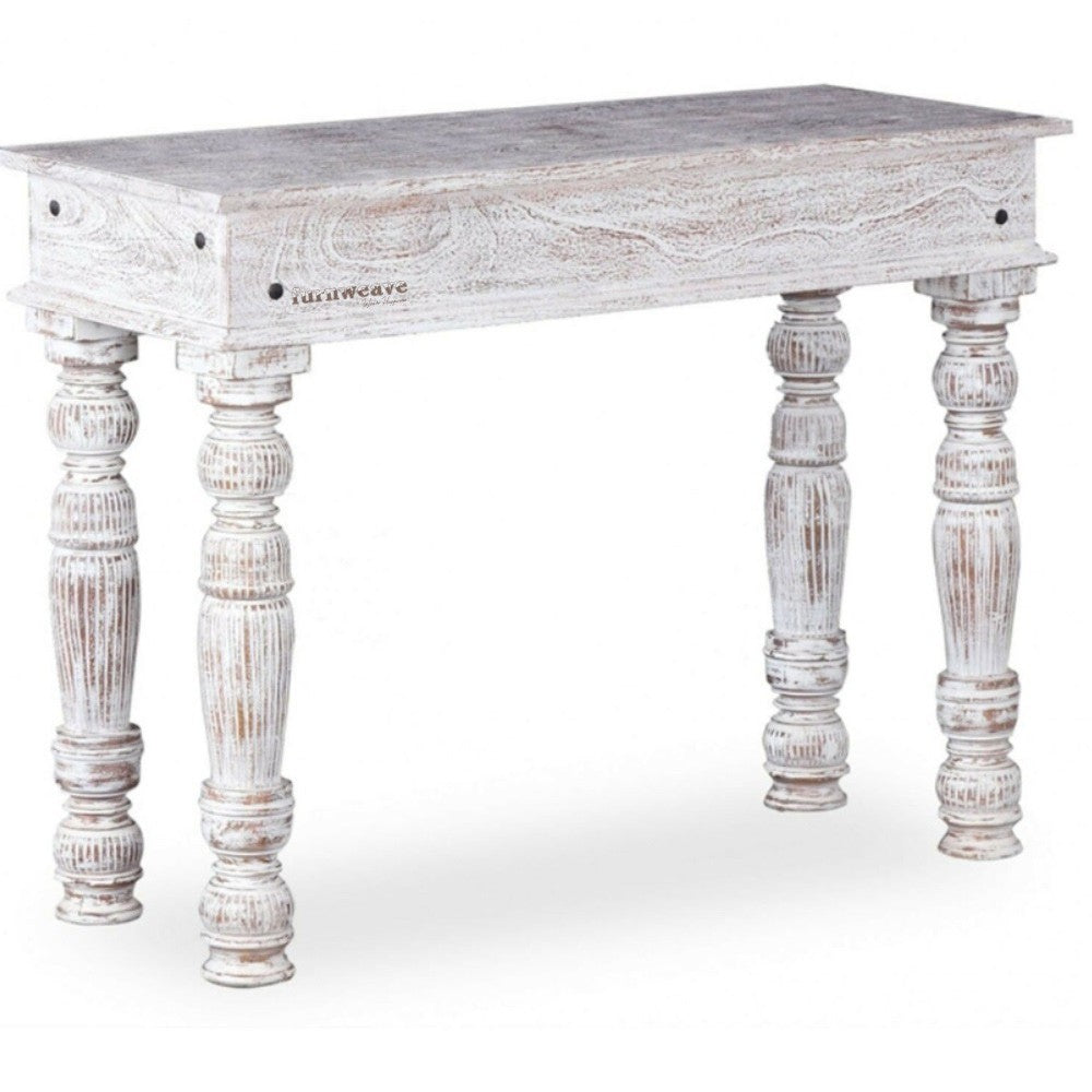 Kover Wooden Carved Foyer Table (White Distress)