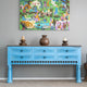 Robi Wooden Carved Console with Drawers (Blue Distress)