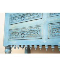 Robi Wooden Carved Console with Drawers (Blue Distress)