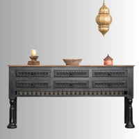 Robi Wooden Carved Console with Drawers (Black Antique)