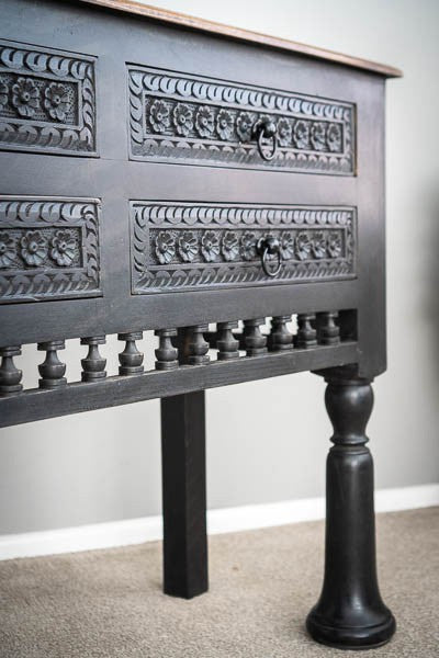 Robi Wooden Carved Console with Drawers (Black Antique)