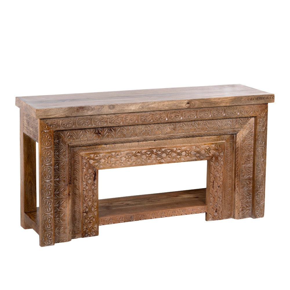 Ensti Wooden Carved Rustic Console Foyer Table