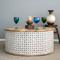 Upia Wooden Round Coffee Table (White Natural)