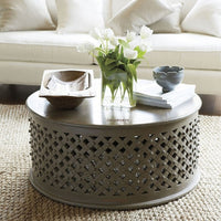 Raok Wooden Round Coffee Table with Jali Work (Grey)