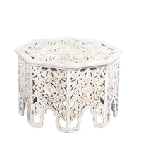 Omia Wooden Carved Coffee Table (White Distress)