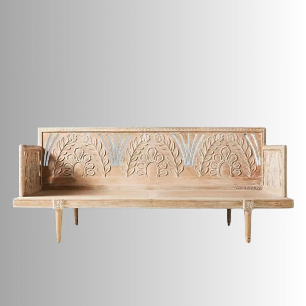 Floria Wooden Carved Diwan (Brown Distress)