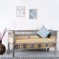 Kikasa Wooden Three Seater Sofa Diwan (Grey Distress)