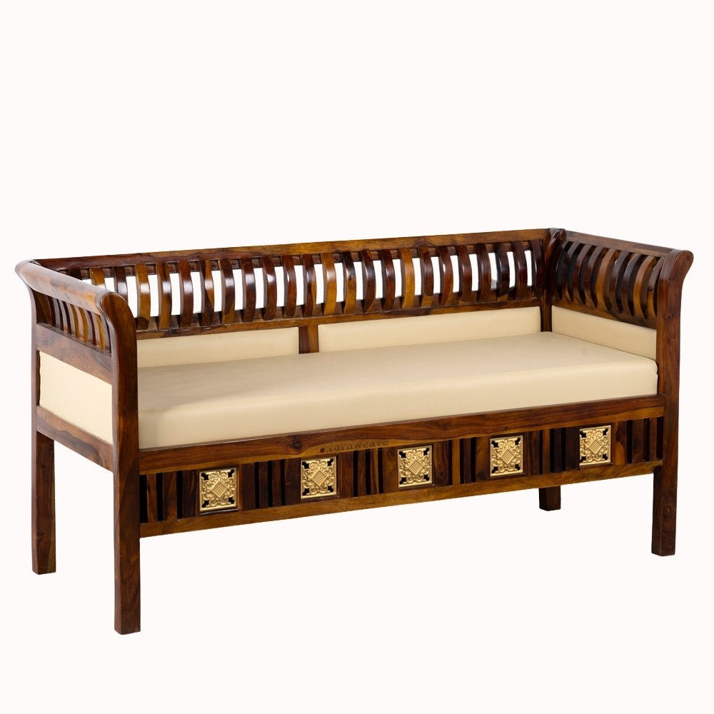 Kikasa Wooden Three Seater Sofa Diwan (Teak Finish)