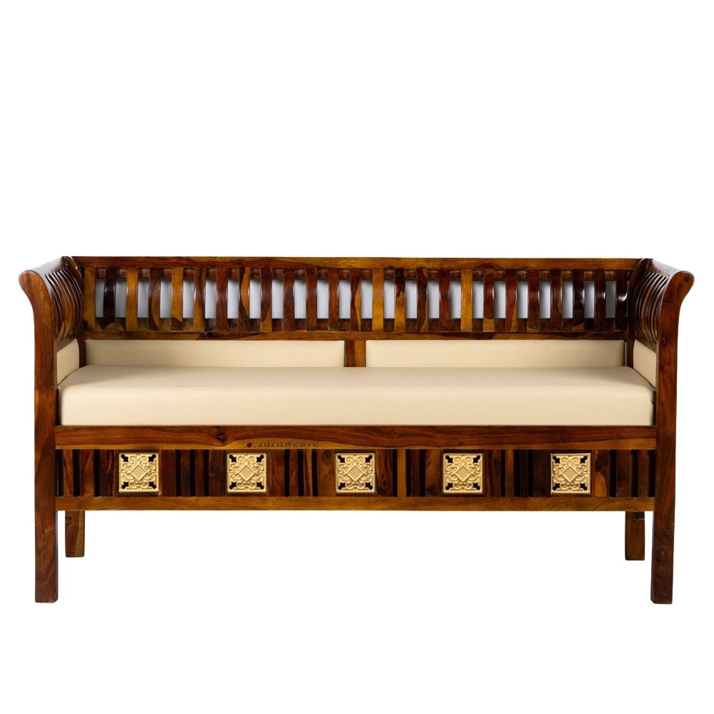 Kikasa Wooden Three Seater Sofa Diwan (Teak Finish)