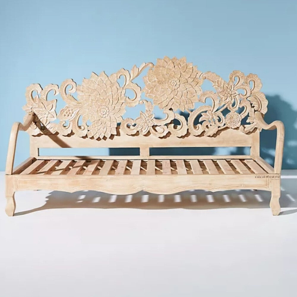 Lotus Wooden Carved Diwan Bed without Mattress