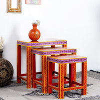 Josin Wooden Handpainted Nest of Tables (Set of Three)