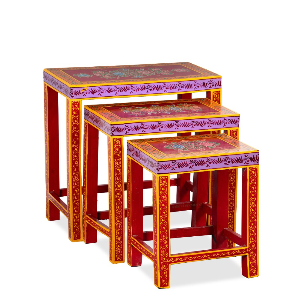 Josin Wooden Handpainted Nest of Tables (Set of Three)