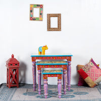 Gulmohar Wooden Handpainted Tables (Set of Three)